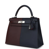 Hermes Kelly Sellier 28 Casaque Bleu Indigo and Rouge Sellier Epsom Palladium Hardware