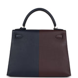 Hermes Kelly Sellier 28 Casaque Bleu Indigo and Rouge Sellier Epsom Palladium Hardware