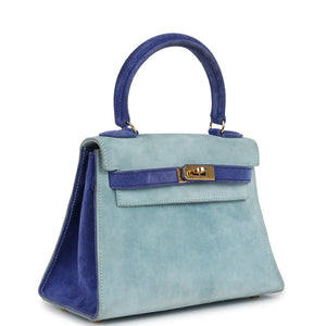 Hermes Kelly Sellier 20 Bleu Electric and Aqua Doblis Gold Hardware