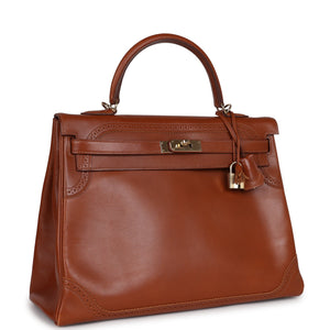 Hermes Ghillies Kelly Retourne 35 Fauve Tadelakt Permabrass Hardware