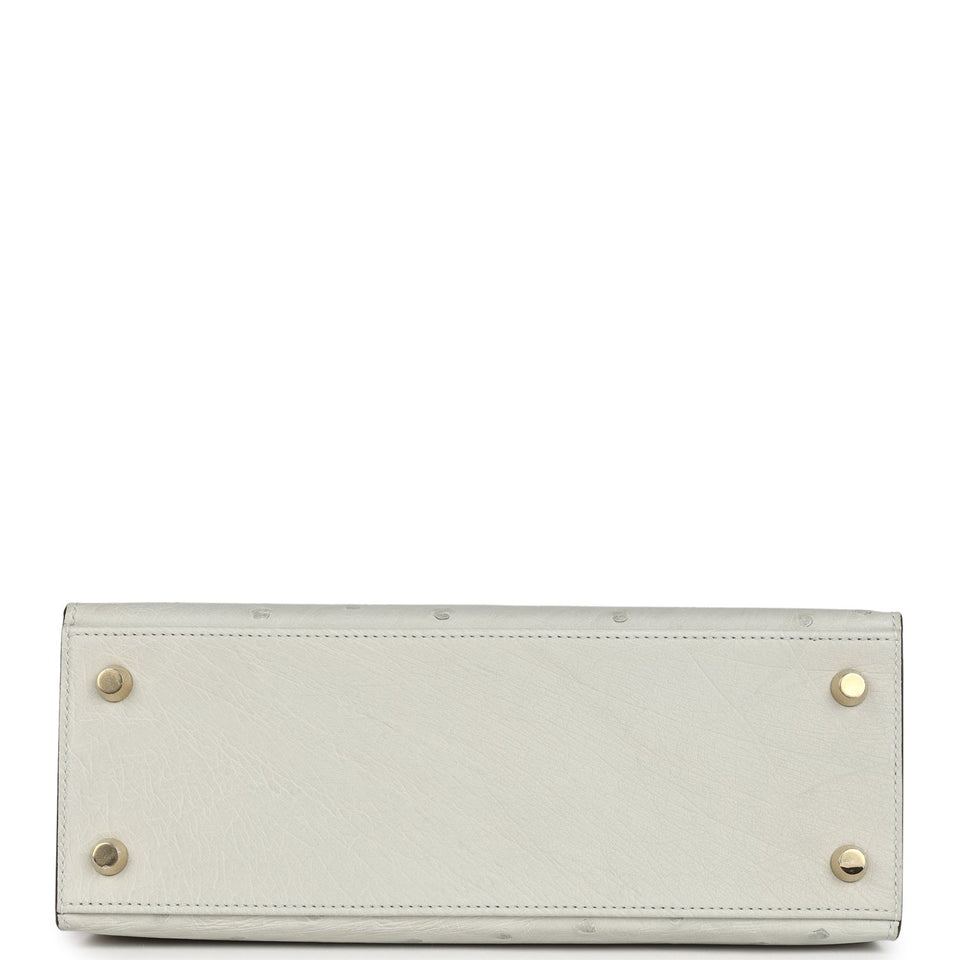 Hermes Special Order (HSS) Kelly Sellier 25 Gris Perle and Graphite Ostrich Permabrass Hardware