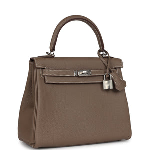 Hermes Kelly Retourne 25 Etoupe Togo Palladium Hardware