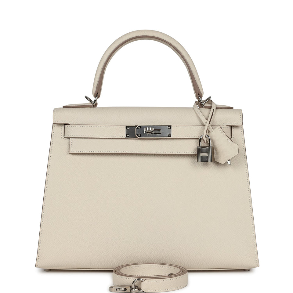 New Hermes Kelly Sellier 28 Craie Epsom Palladium Hardware