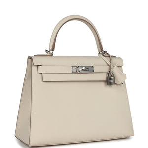 New Hermes Kelly Sellier 28 Craie Epsom Palladium Hardware