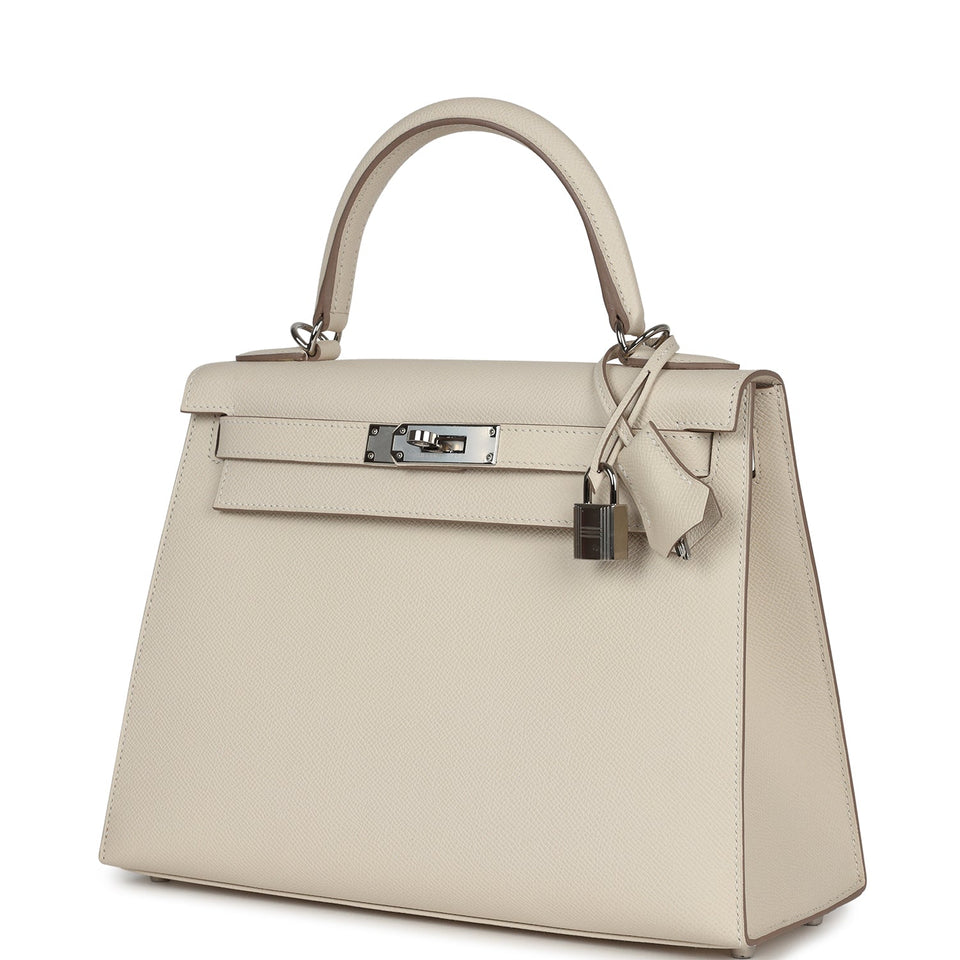 New Hermes Kelly Sellier 28 Craie Epsom Palladium Hardware