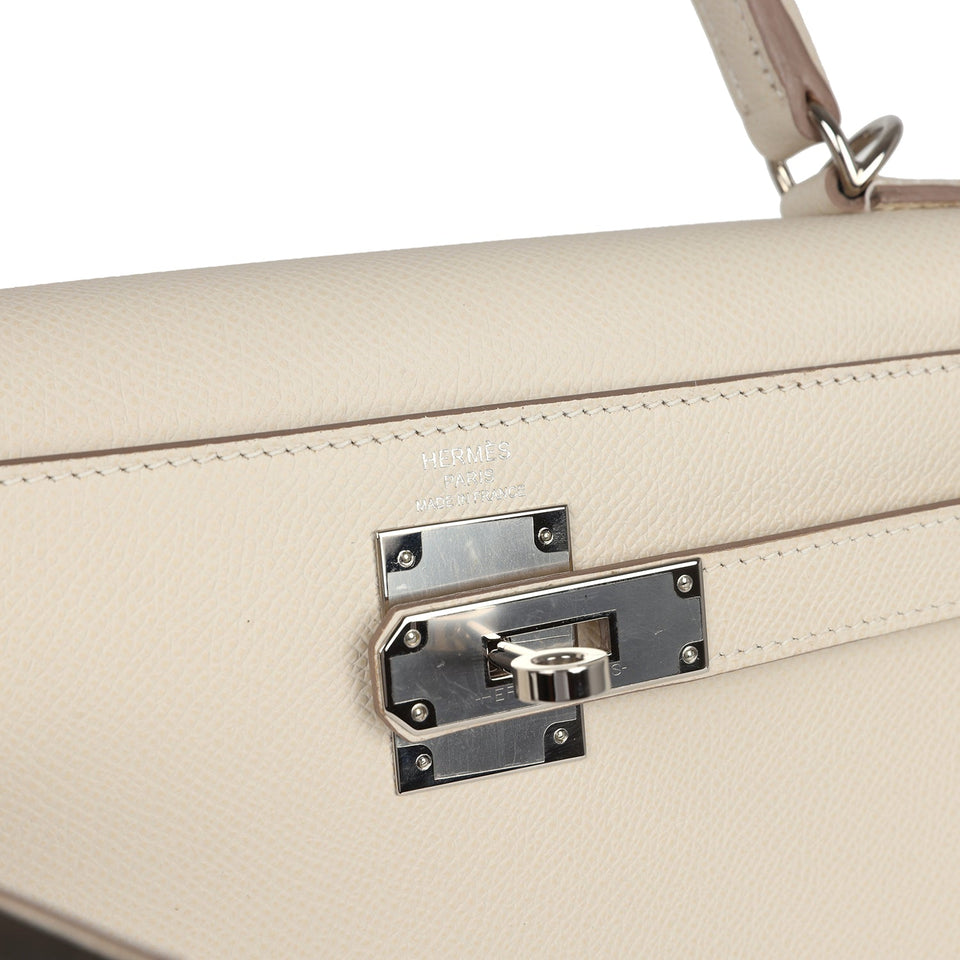 New Hermes Kelly Sellier 28 Craie Epsom Palladium Hardware