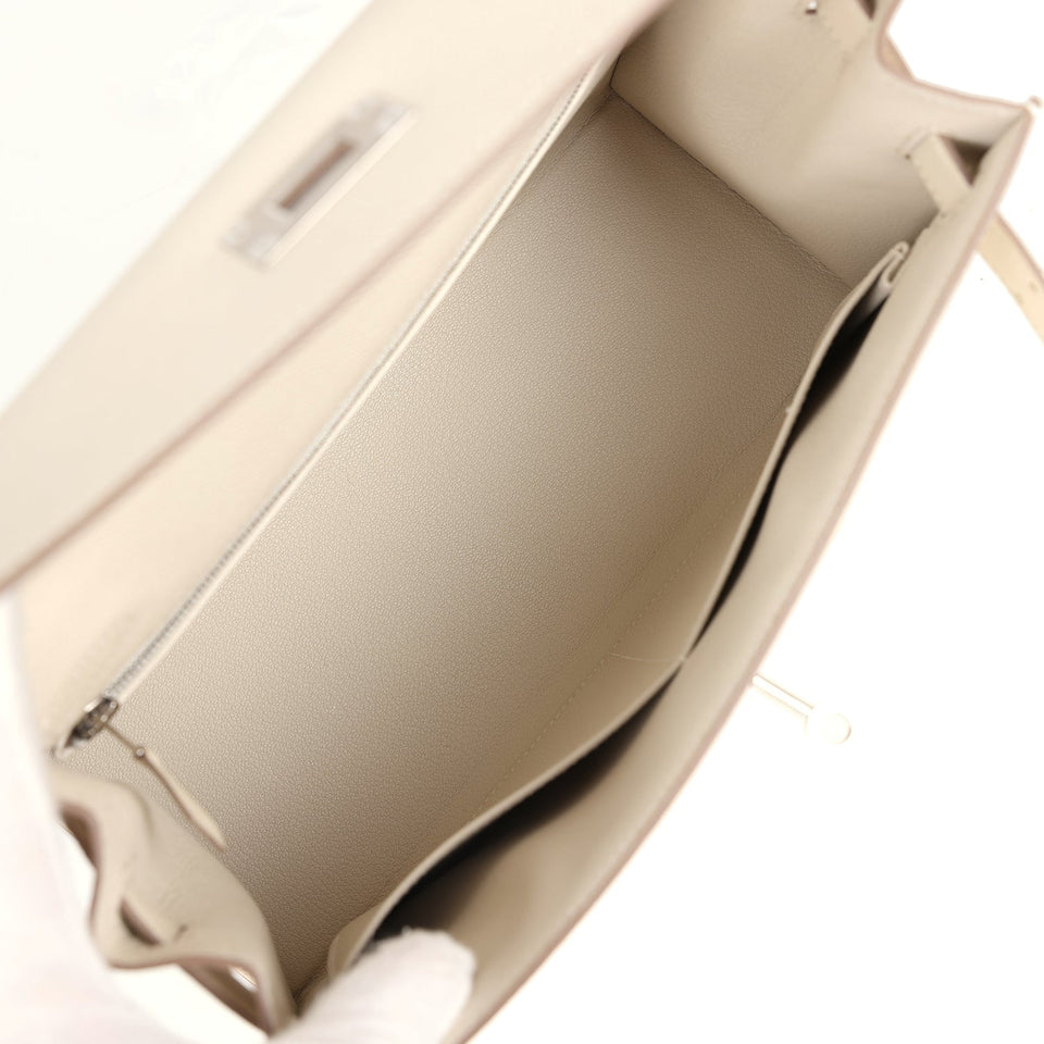 New Hermes Kelly Sellier 28 Craie Epsom Palladium Hardware