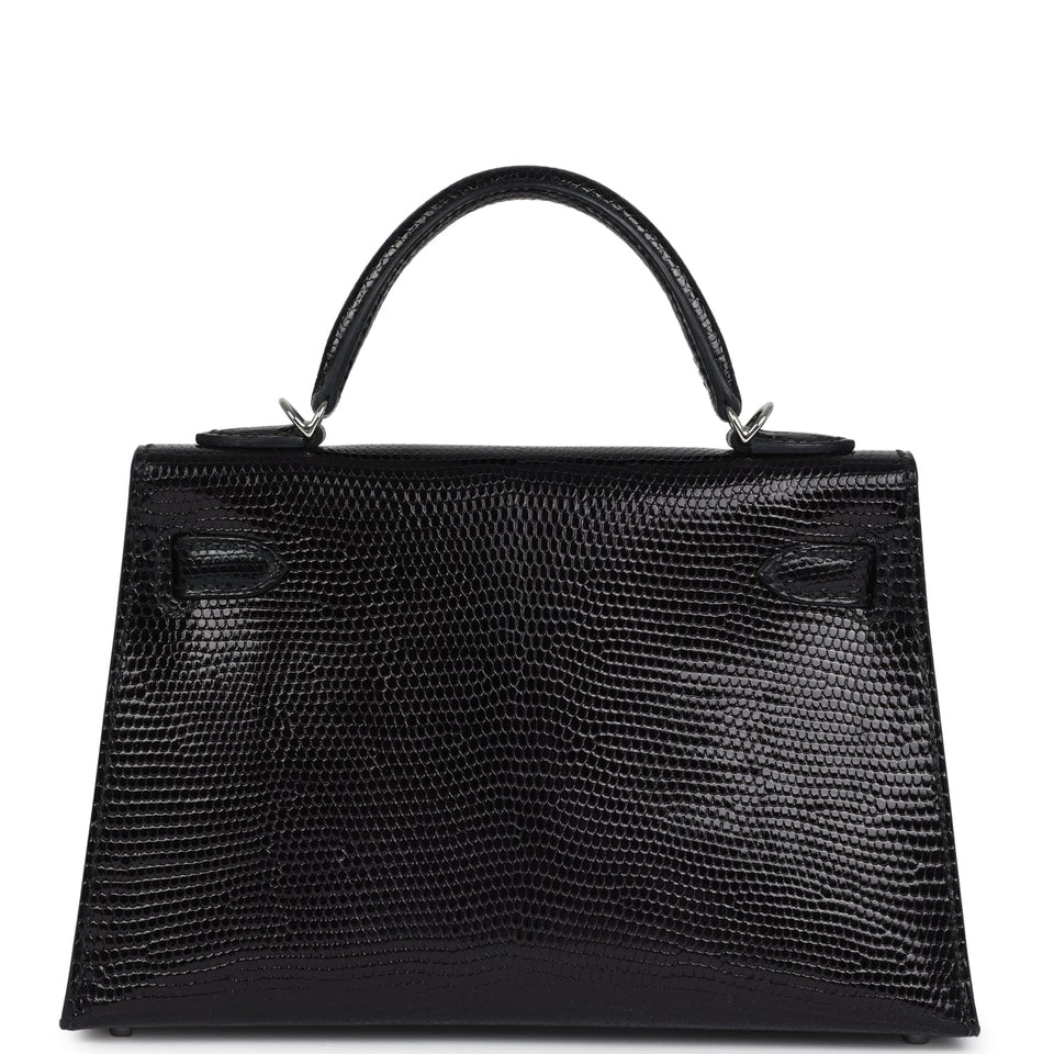 Hermes Kelly Sellier 20 Black Varanus Niloticus Lizard Palladium Hardware