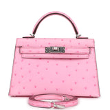 Hermes Kelly Sellier 20 Bubblegum Ostrich Palladium Hardware
