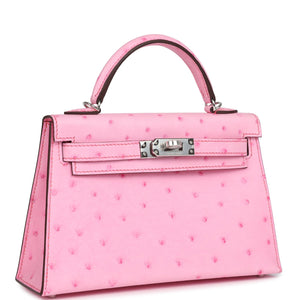Hermes Kelly Sellier 20 Bubblegum Ostrich Palladium Hardware