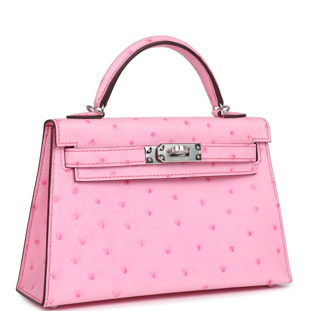 Hermes Kelly Sellier 20 Bubblegum Ostrich Palladium Hardware