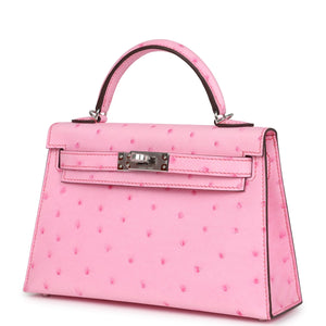 Hermes Kelly Sellier 20 Bubblegum Ostrich Palladium Hardware