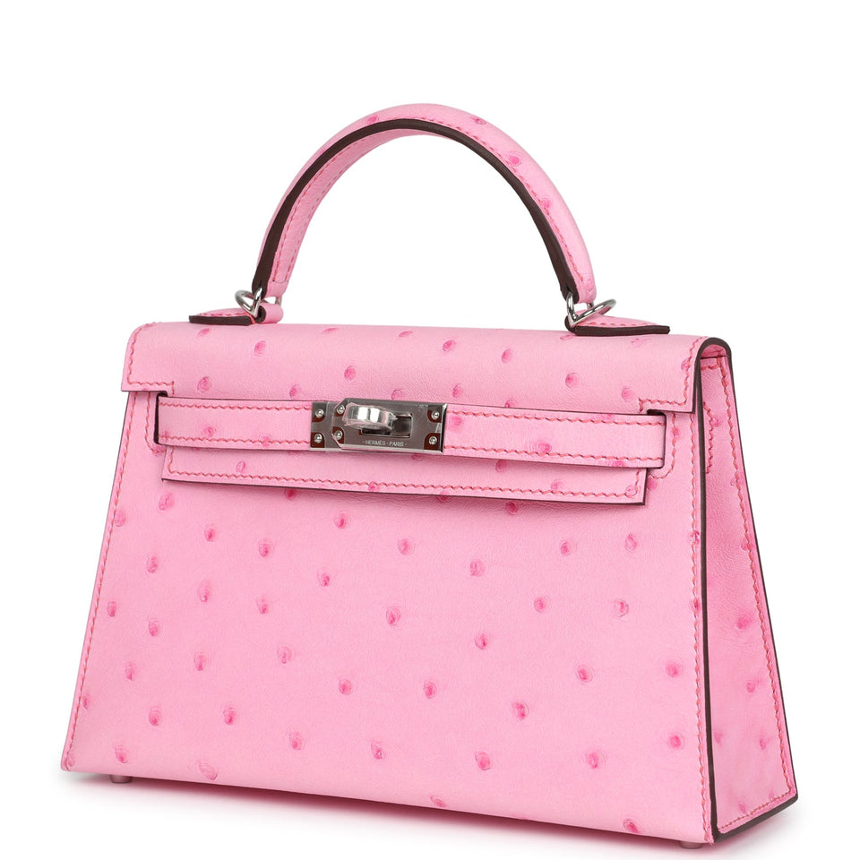 Hermes Kelly Sellier 20 Bubblegum Ostrich Palladium Hardware
