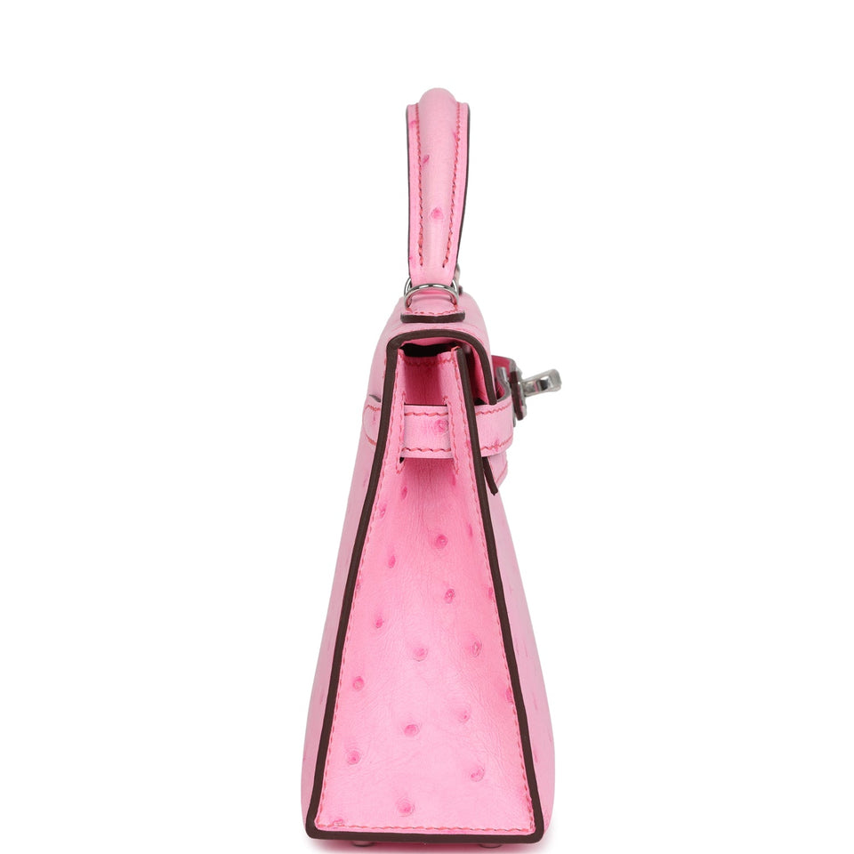 Hermes Kelly Sellier 20 Bubblegum Ostrich Palladium Hardware