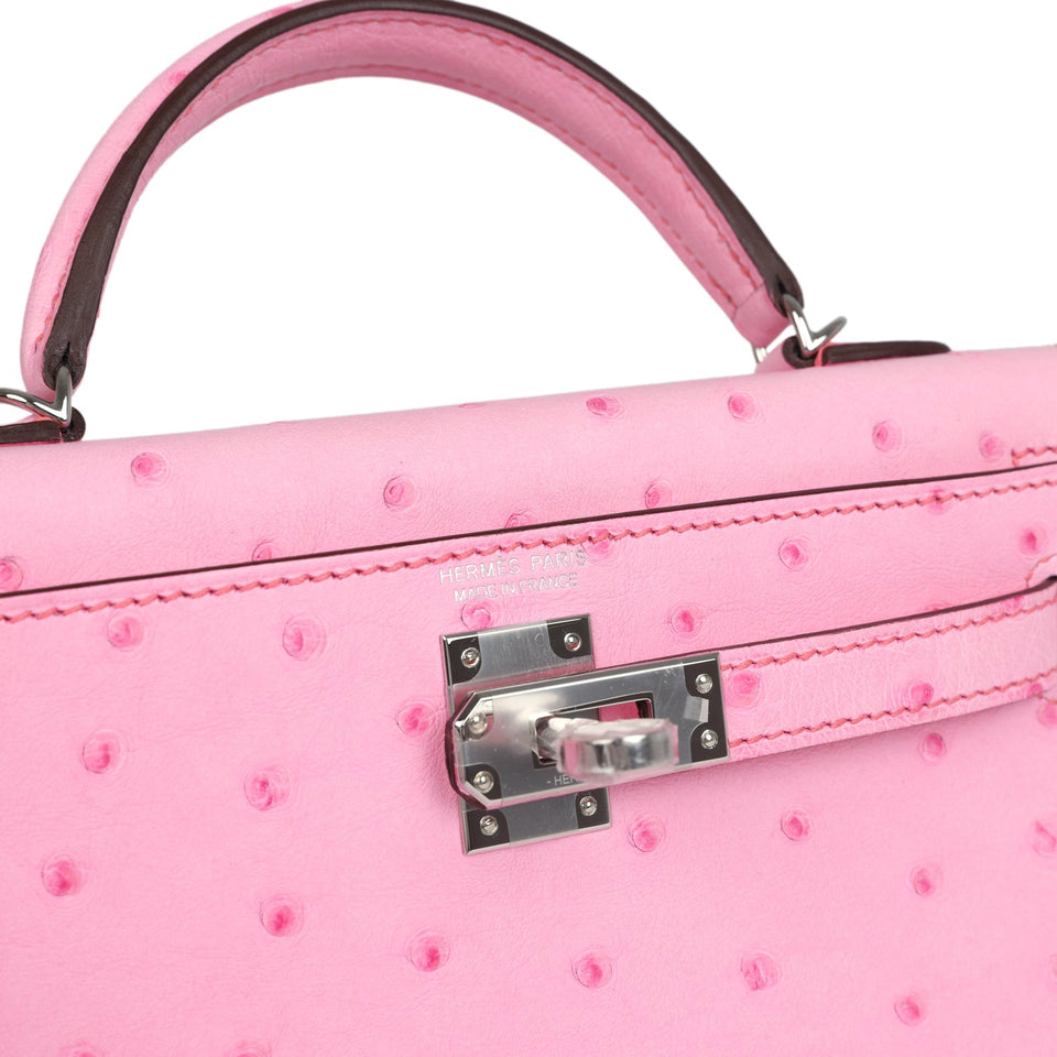 Hermes Kelly Sellier 20 Bubblegum Ostrich Palladium Hardware
