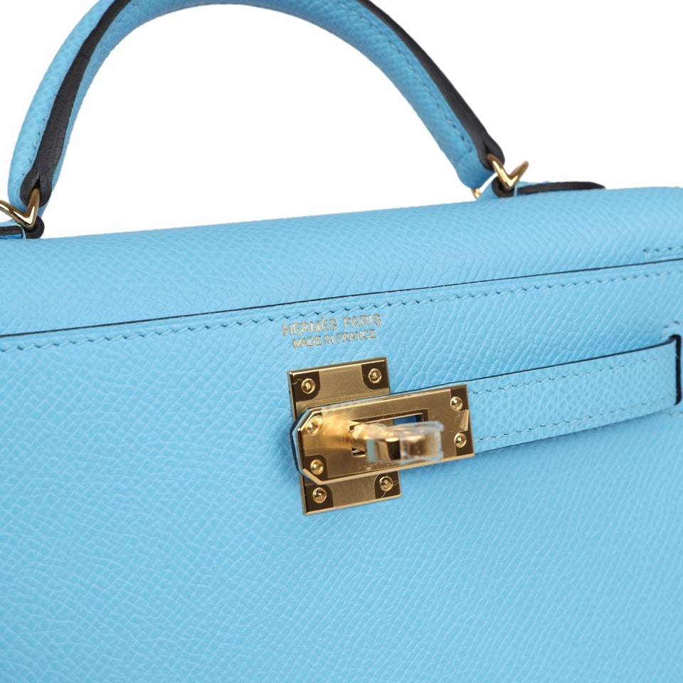 Hermes Kelly Sellier 20 Celeste Epsom Gold Hardware