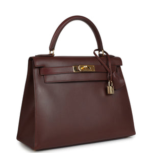 Hermes Kelly Sellier 28 Noisette Box Gold Hardware