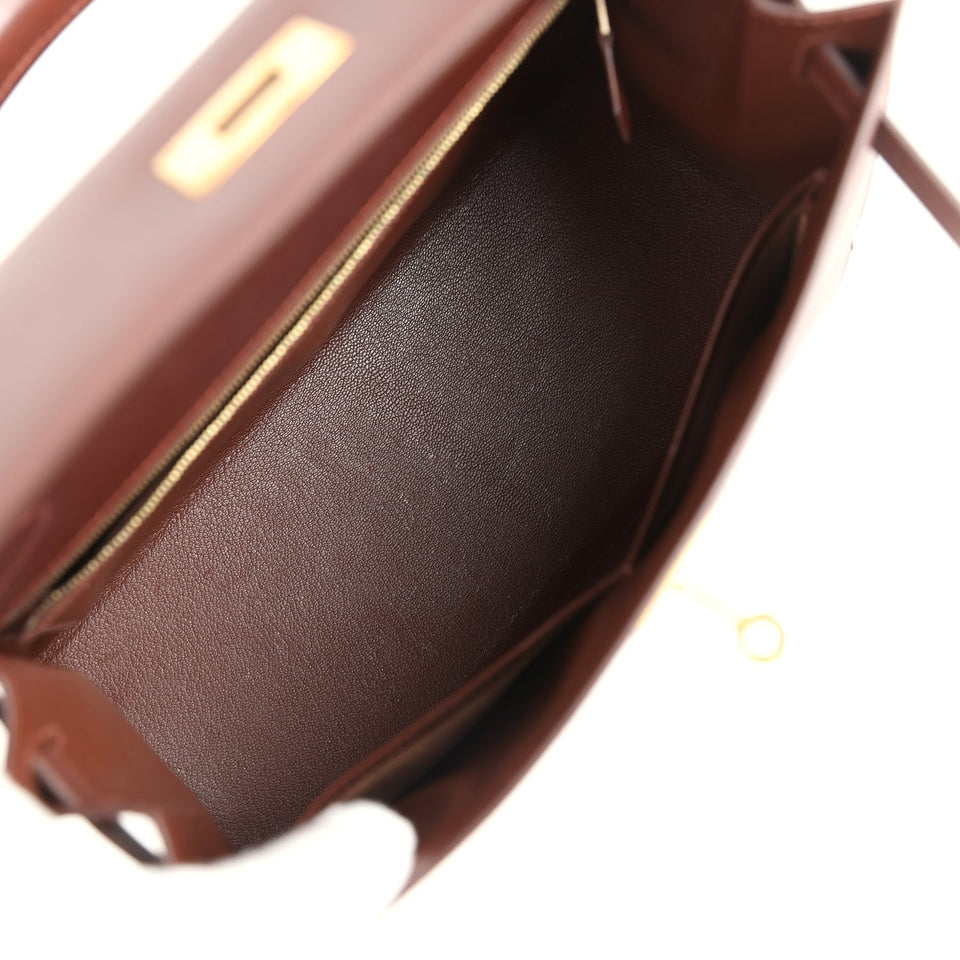 Hermes Kelly Sellier 28 Noisette Box Gold Hardware