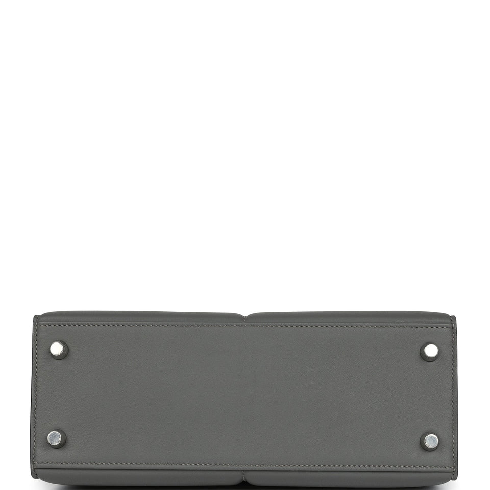 Hermes Padded Kelly Sellier 25 Gris Meyer Swift Palladium Hardware
