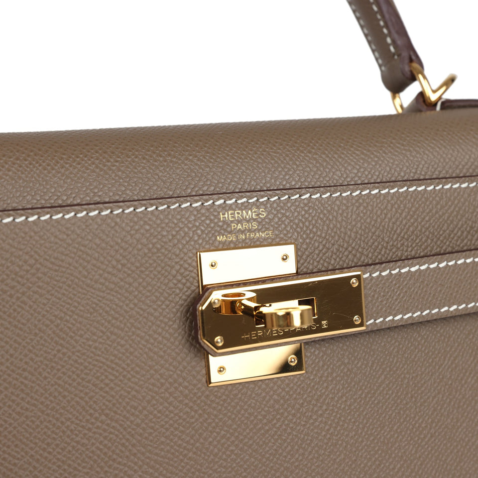New Hermes Kelly Sellier 28 Etoupe Epsom Gold Hardware