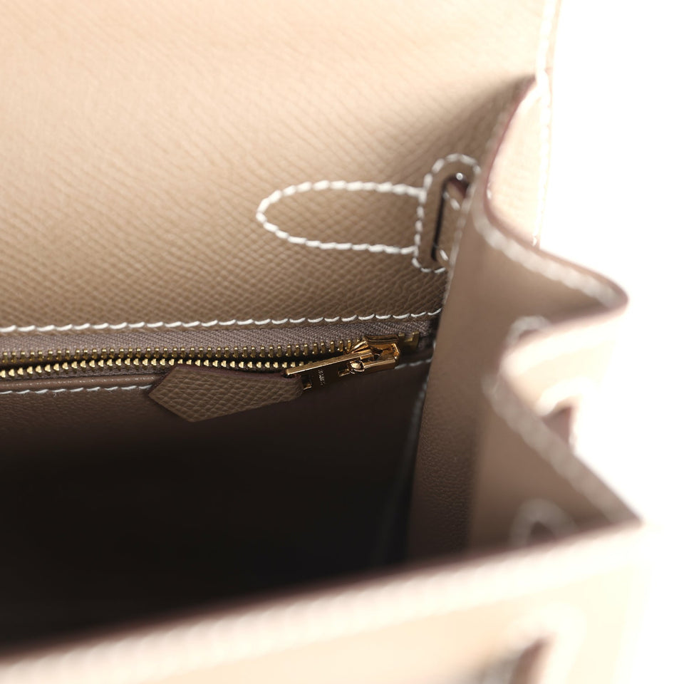 Hermes Kelly Sellier 28 Etoupe Epsom Gold Hardware