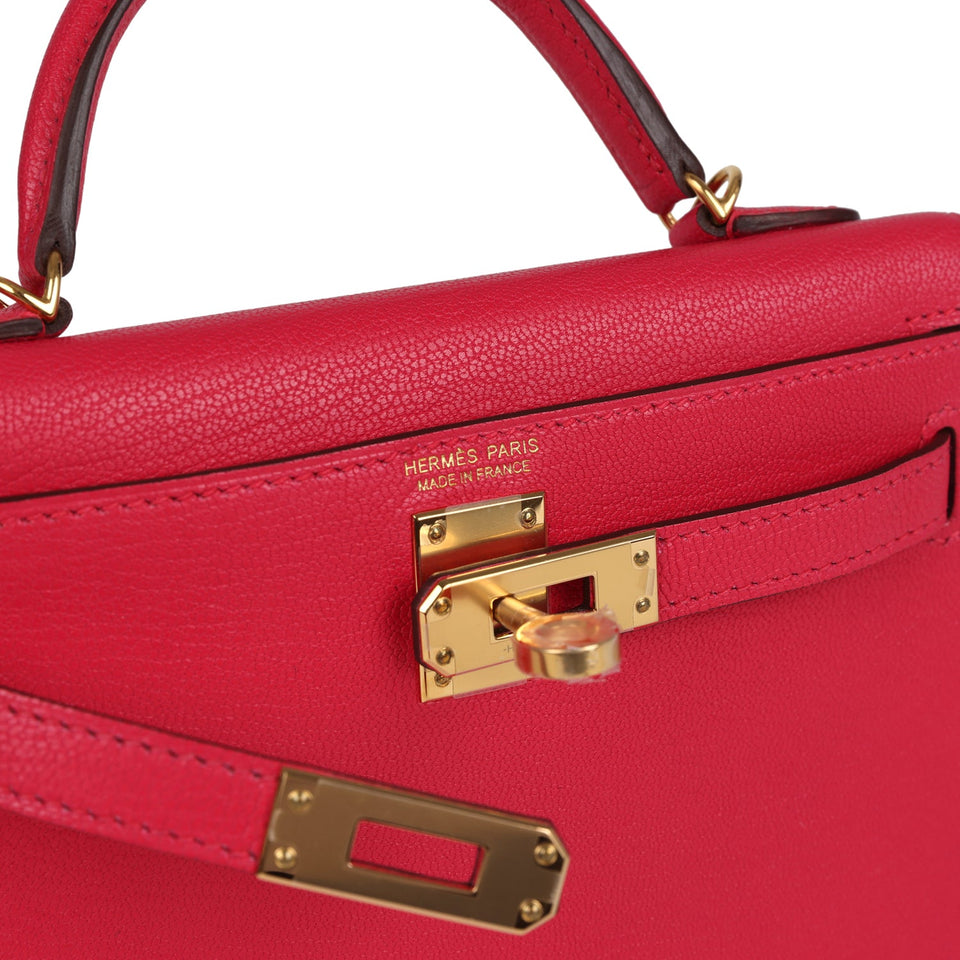 Hermes Kelly Sellier 20 Rose Extreme Chevre Gold Hardware