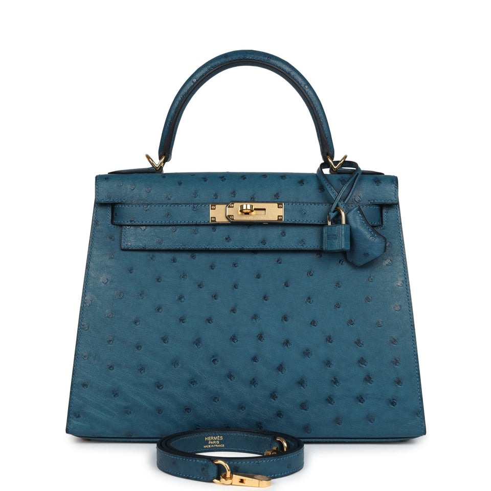 Hermes Kelly Sellier 28 Cobalt Ostrich Gold Hardware