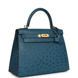 Hermes Kelly Sellier 28 Cobalt Ostrich Gold Hardware