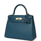 Hermes Kelly Sellier 28 Cobalt Ostrich Gold Hardware