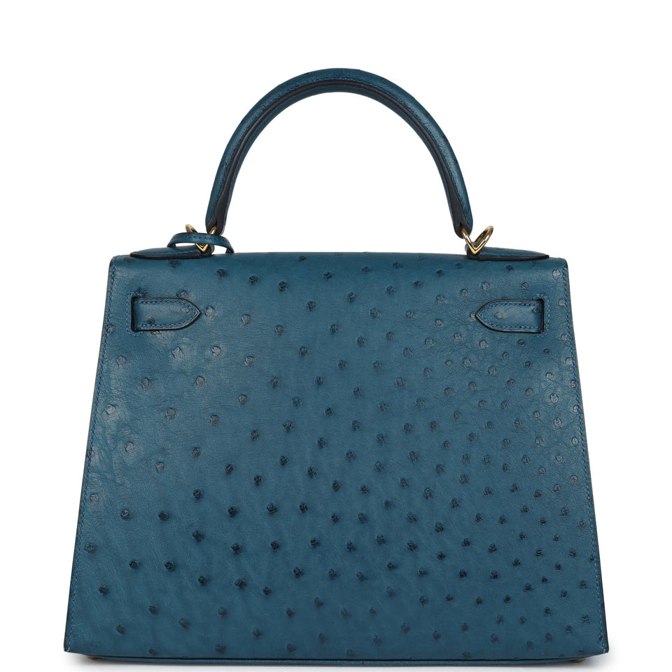 Hermes Kelly Sellier 28 Cobalt Ostrich Gold Hardware