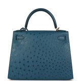 Hermes Kelly Sellier 28 Cobalt Ostrich Gold Hardware