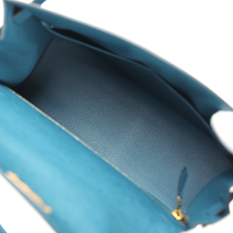 Hermes Kelly Sellier 28 Cobalt Ostrich Gold Hardware