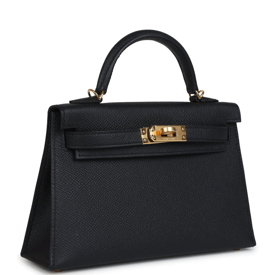 Hermes Kelly Sellier 20 Black Epsom Gold Hardware