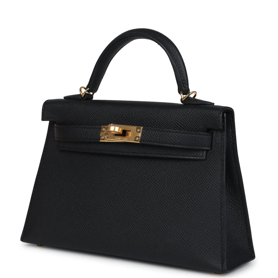 Hermes Kelly Sellier 20 Black Epsom Gold Hardware