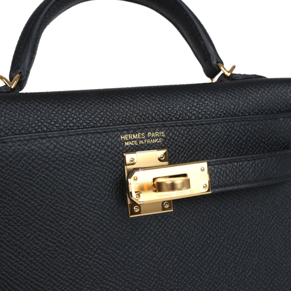 Hermes Kelly Sellier 20 Black Epsom Gold Hardware