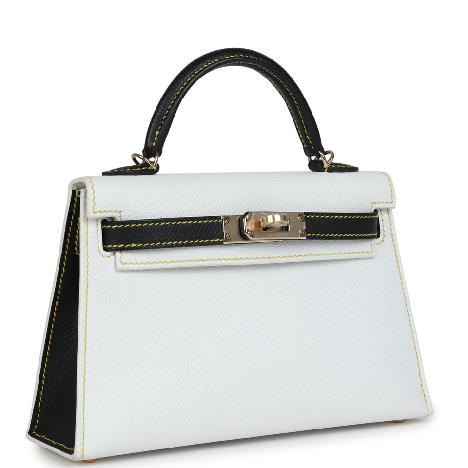 Hermes Special Order (HSS) Kelly Sellier 20 White and Black Epsom Permabrass Hardware