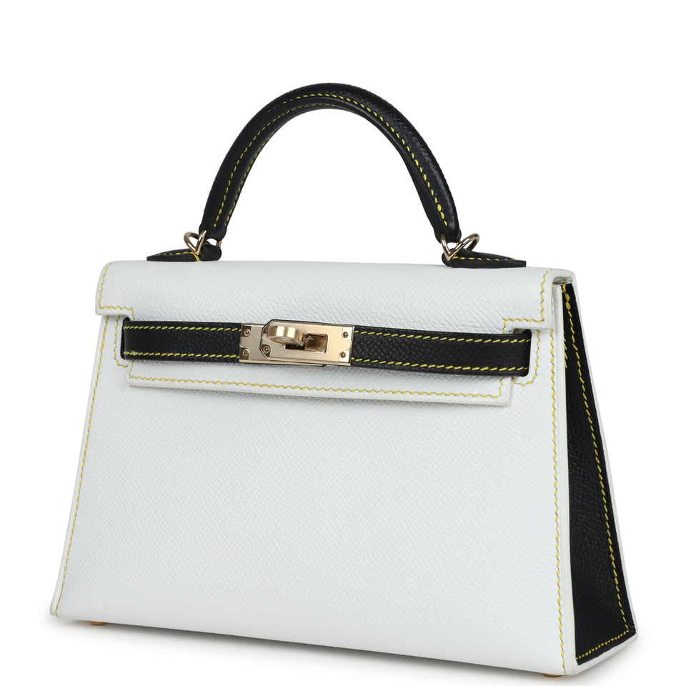 Hermes Special Order (HSS) Kelly Sellier 20 White and Black Epsom Permabrass Hardware