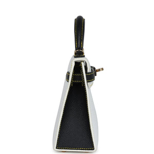Hermes Special Order (HSS) Kelly Sellier 20 White and Black Epsom Permabrass Hardware