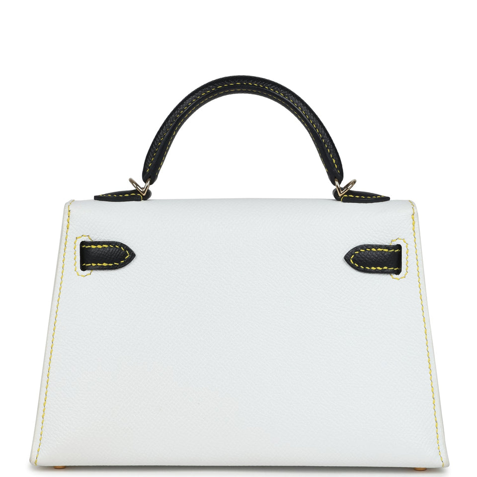 Hermes Special Order (HSS) Kelly Sellier 20 White and Black Epsom Permabrass Hardware