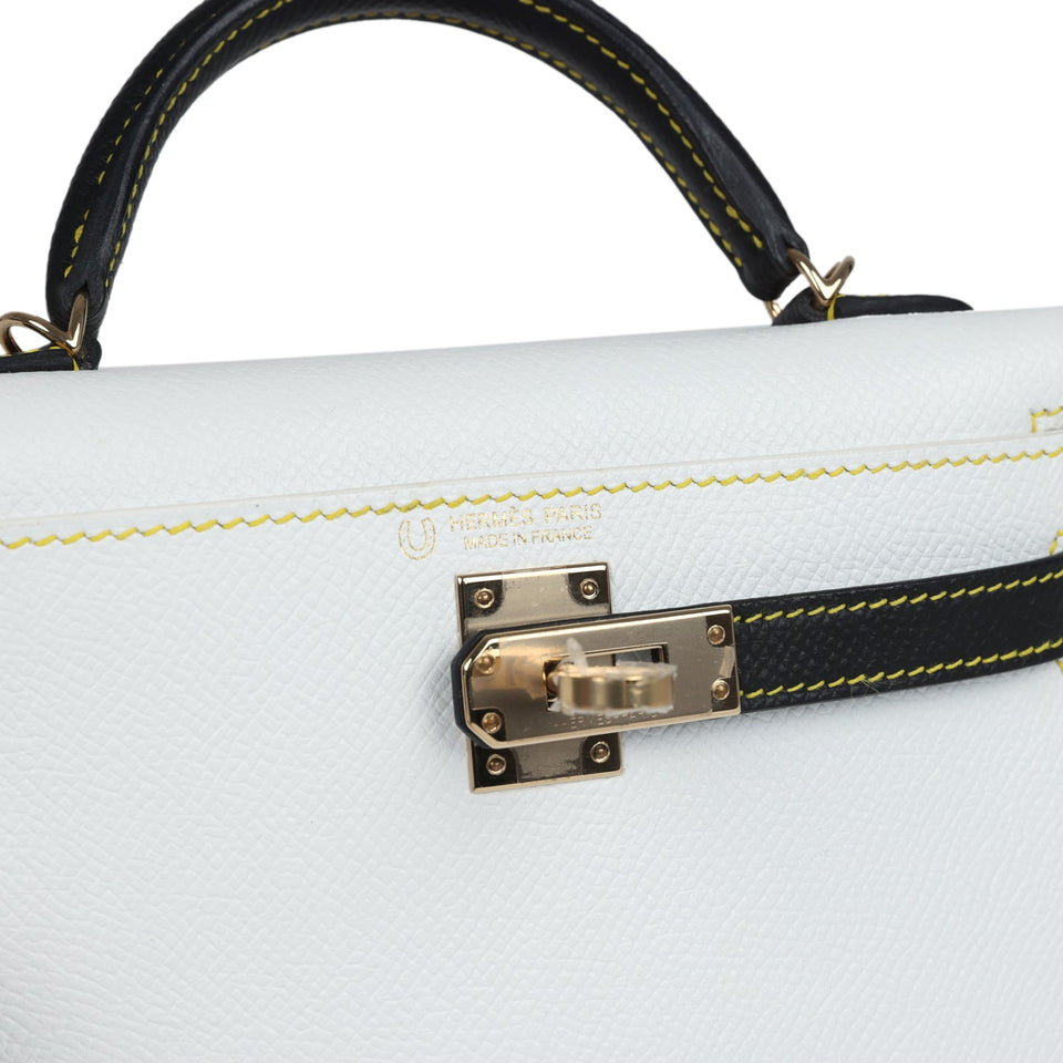 Hermes Special Order (HSS) Kelly Sellier 20 White and Black Epsom Permabrass Hardware