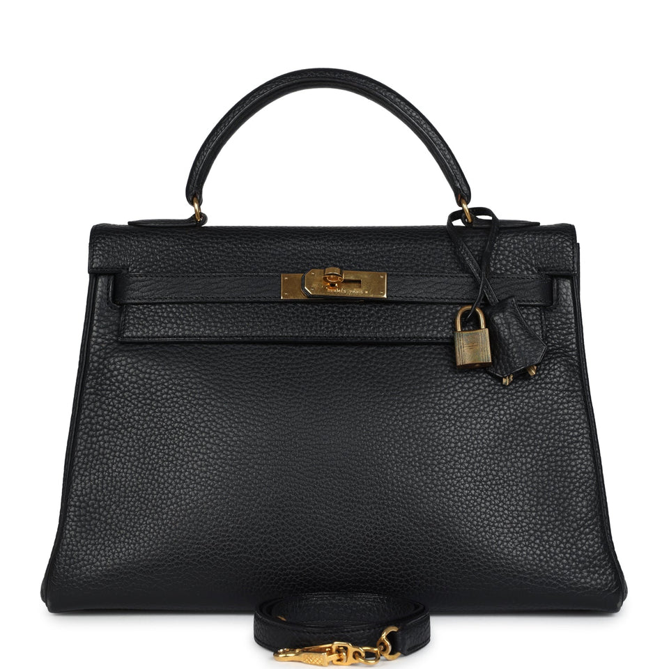 Hermes Kelly Retourne 32 Black Ardennes Gold Hardware