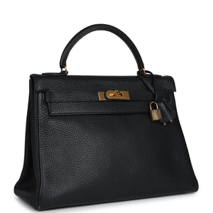 Hermes Kelly Retourne 32 Black Ardennes Gold Hardware
