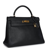 Hermes Kelly Retourne 32 Black Ardennes Gold Hardware