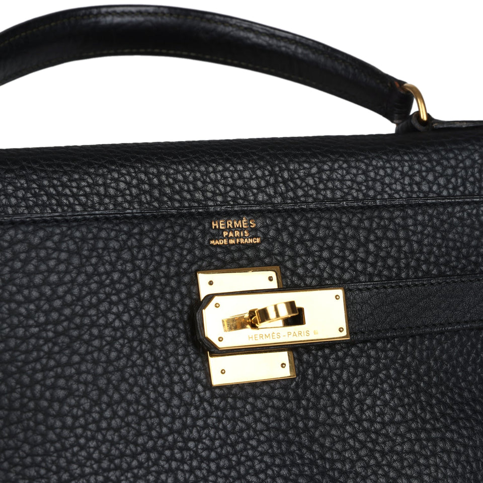 Hermes Kelly Retourne 32 Black Ardennes Gold Hardware