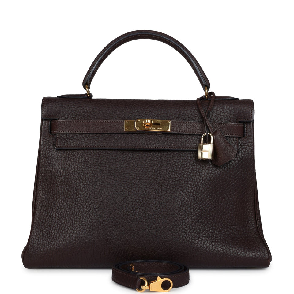 Hermes Kelly Retourne 32 Marron Fonce Fjord Gold Hardware