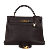 Hermes Kelly Retourne 32 Marron Fonce Fjord Gold Hardware