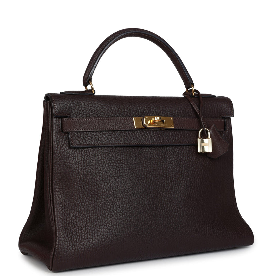 Hermes Kelly Retourne 32 Marron Fonce Fjord Gold Hardware