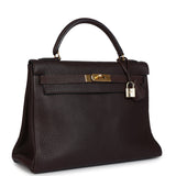 Hermes Kelly Retourne 32 Marron Fonce Fjord Gold Hardware
