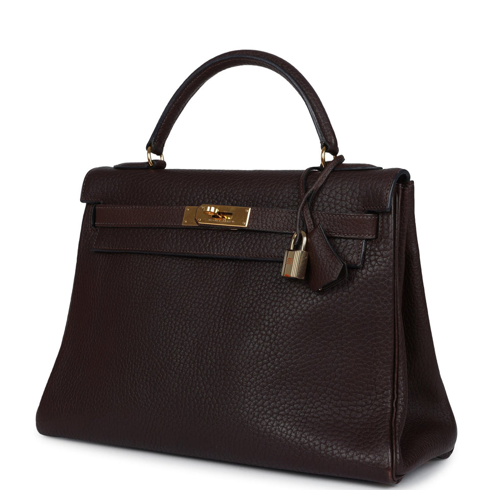 Hermes Kelly Retourne 32 Marron Fonce Fjord Gold Hardware