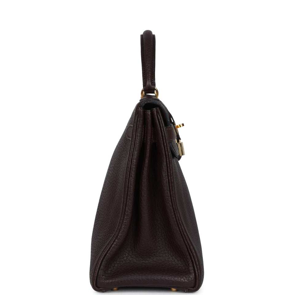 Hermes Kelly Retourne 32 Marron Fonce Fjord Gold Hardware